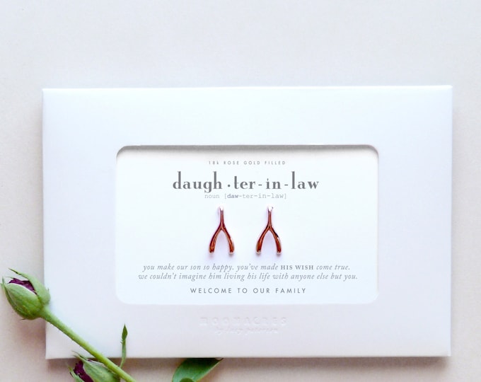 Daughter In Law | From Groom's Parents to Future Daughter-In-Law | Wishbone Earrings | Message Greeting Card Jewelry Engagement Wedding Gift