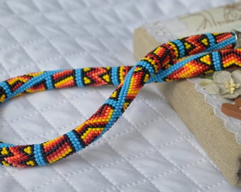 Huichol native american inspired colorful necklace Fairy mexican bead crochet necklace Bright boho style choker Ethnic beadwork jewelry rope