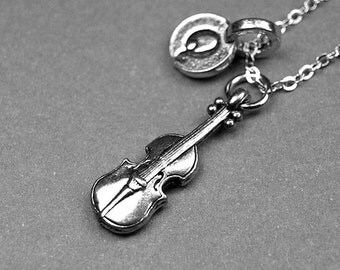 Violin necklace, violin charm, violinist, string instrument, music necklace, personalized charm, initial necklace, initial jewelry, monogram
