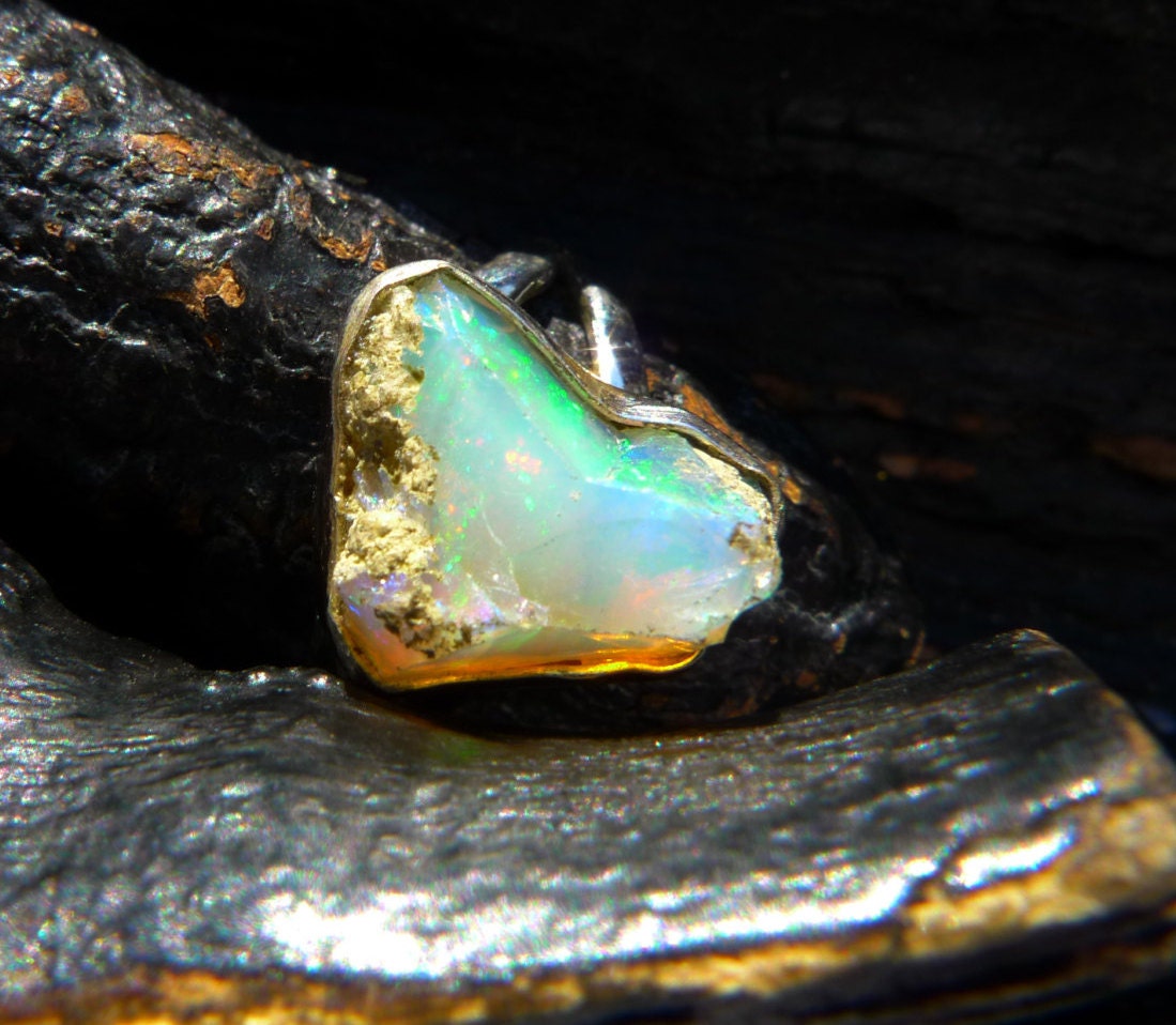 raw opal ring natural opal gemstone ring birthstone ring