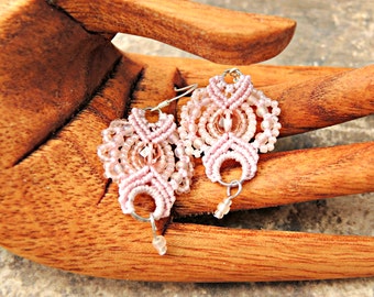 Soft Pink Macrame Earrings - Pink Beaded Macrame Earrings - Micro Macrame Earrings - Handmade Macrame Jewelry