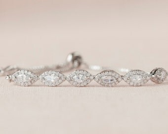 Crystal Bridal Bracelet, Rose Gold Bridesmaid Jewelry, Gold, Dainty Marquise Wedding Bracelet, Wedding Jewelry, Ella Crystal Bracelet