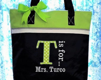 Teacher Tote Bag Monogrammed Teacher Appreciation Gift
