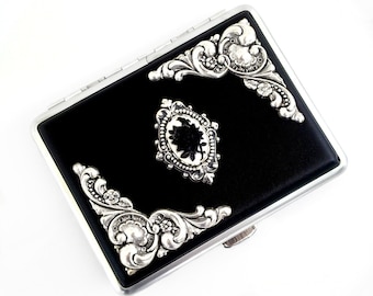Black Rose Cameo Cigarette Case Silver Case Goth Black Cigarette Case Victorian Gothic Jewelry Accessories