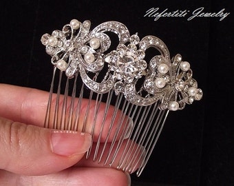 Bridal Hair Comb, pearl Wedding hair comb, ivory pearl hair comb, Wedding hair pieces, crystal hair comb, rhinestone and pearl comb
