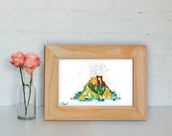 I Lava You Volcano Watercolour Print, I Love You, Anniversary, Valentine's Day, Birthday Gift Print