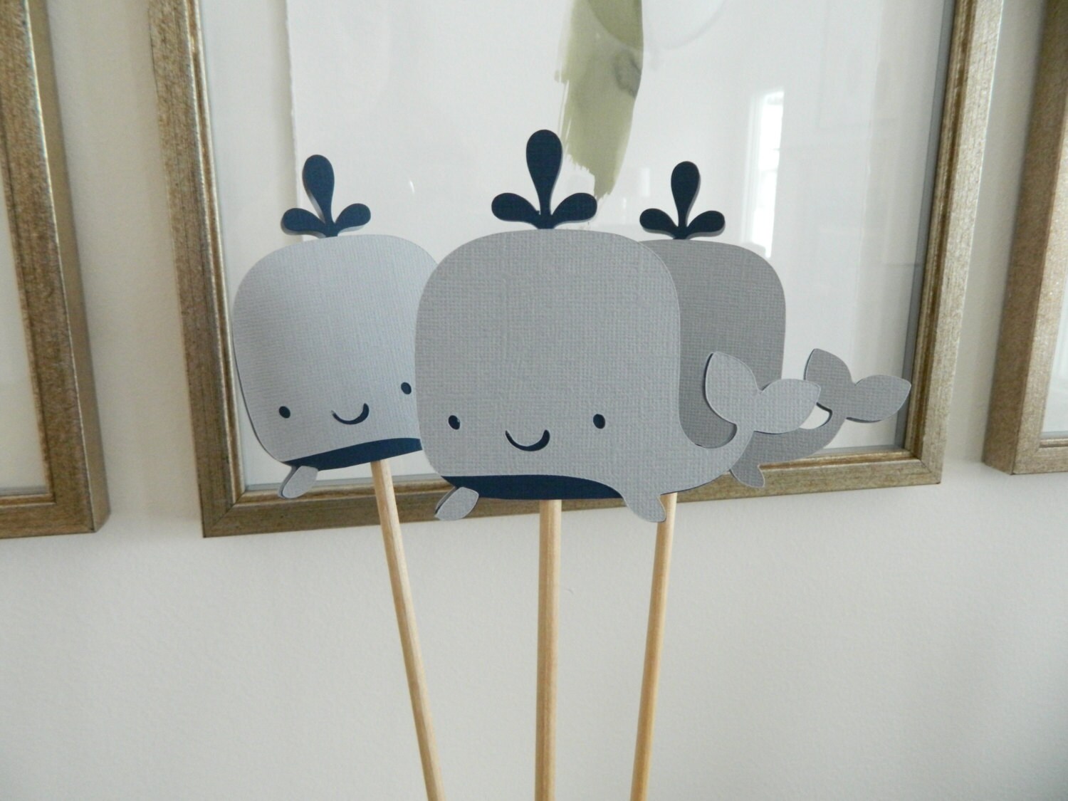 3 Whale Centerpiece Sticks Whale Table Decor Gray Whale
