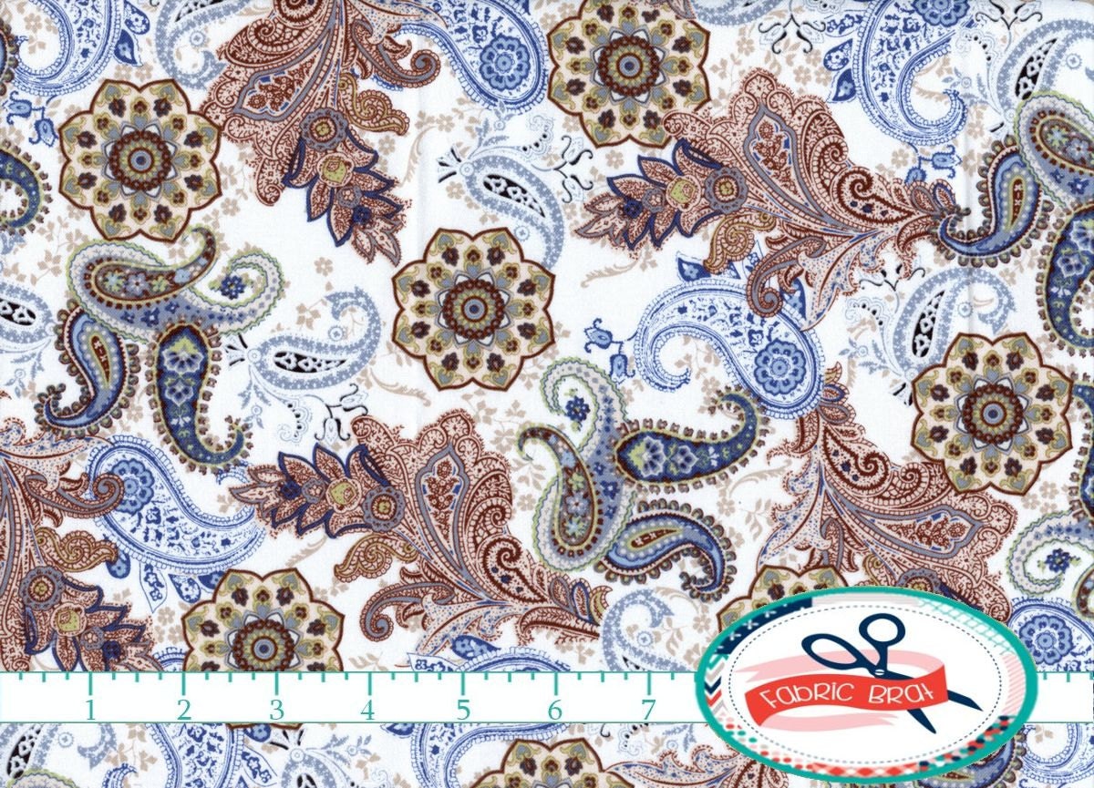 Blue Paisley Fabric By The Yard Fat Quarter Blue And Tan Fabric