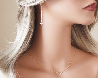 CZ Diamond Solitaire Bezel setting Dainty Necklace ~ Silver / Gold, Simple / Minimal Jewelry