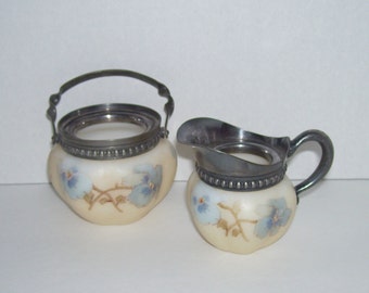 Smith Bros Mt Washington Glass Pansies Small Sugar and Creamer