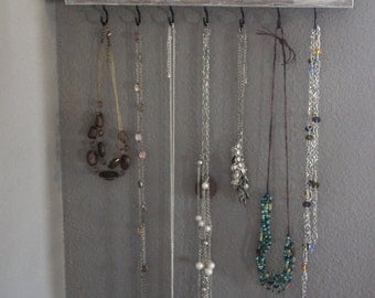White Distressed Jewelry Hanger, Jewelry Organizer, Necklace Hanger, Jewelry Storage, Jewelry Display, Necklace holder
