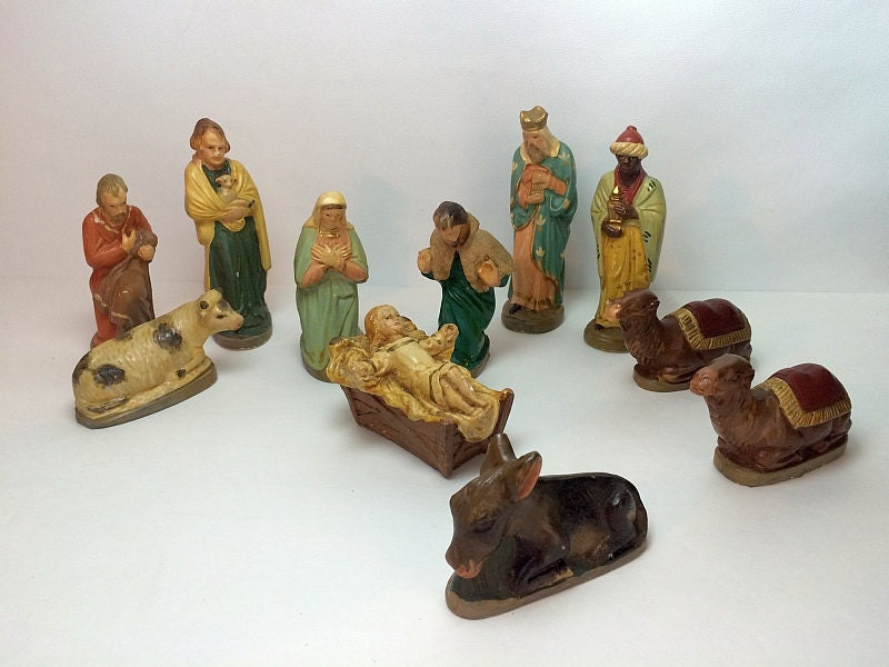 Antique Nativity Set Figurines Hand Carved by SoaringHawkVintage