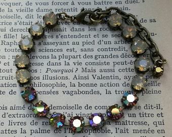 NEUTRAL Ombre bracelet– Swarovski Crystal ss29 Smoked Topaz AB and Sand Opal bracelet in brass ox setting