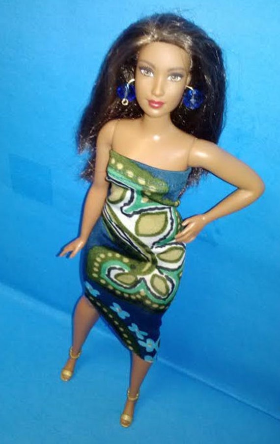 Custom Barbie Fashionistas Curvy Flowers Doll Blue Summer Tube