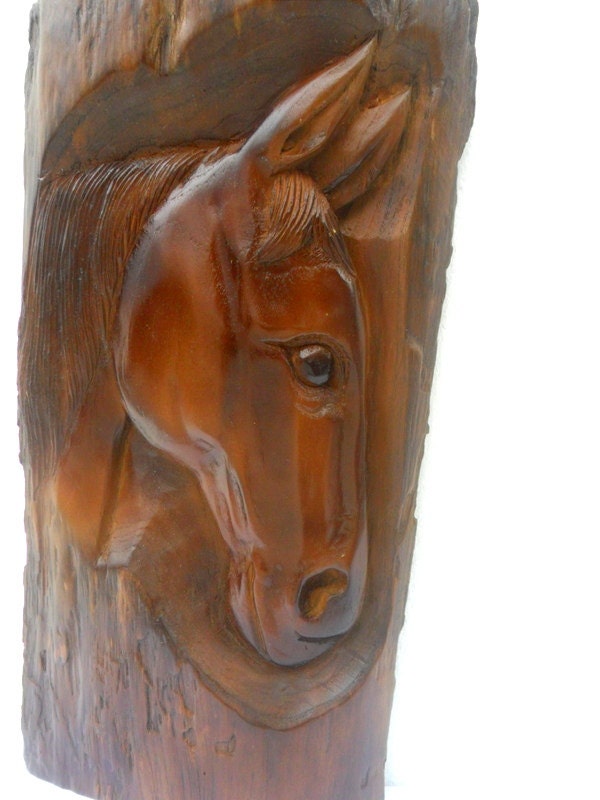 Wood Carving Horse Head Natural Teak Wood Hand Carved Horse