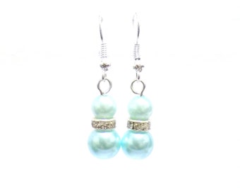 green pearl earrings , double pearl earrings, earrings , bridal earrings , green earrings , fashion earrings , fashion jewelry