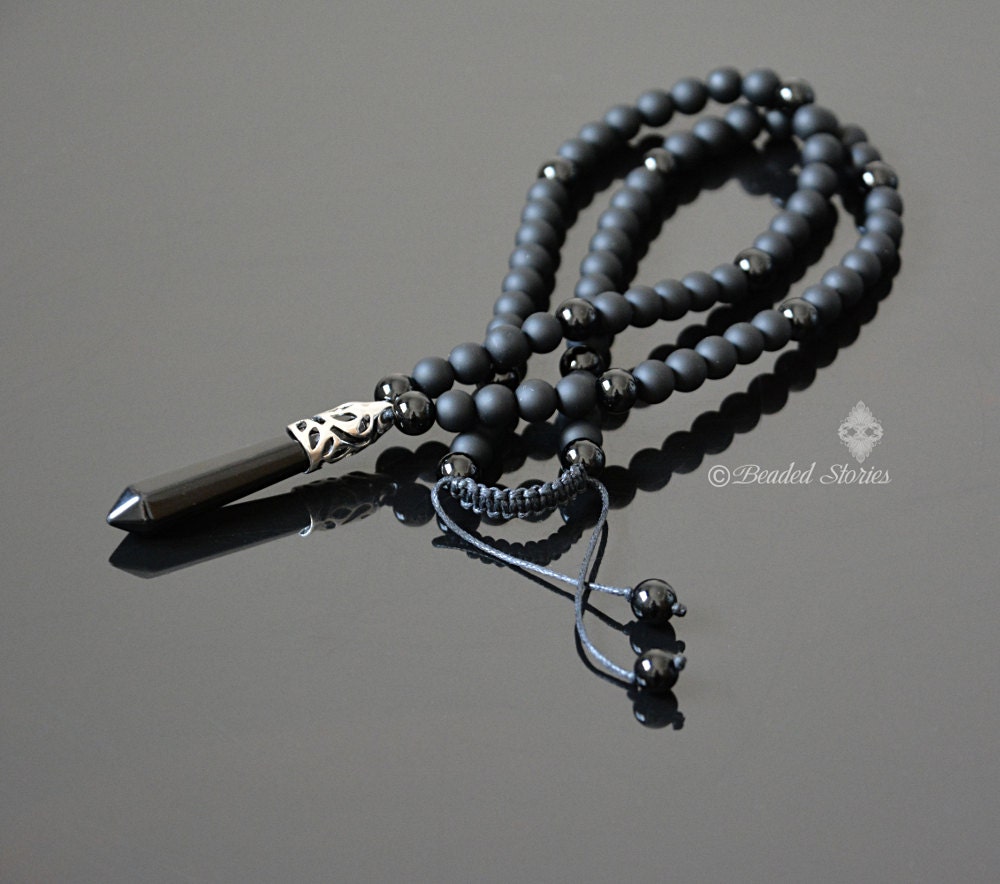 Mens necklace Protection necklace Long black necklace for men