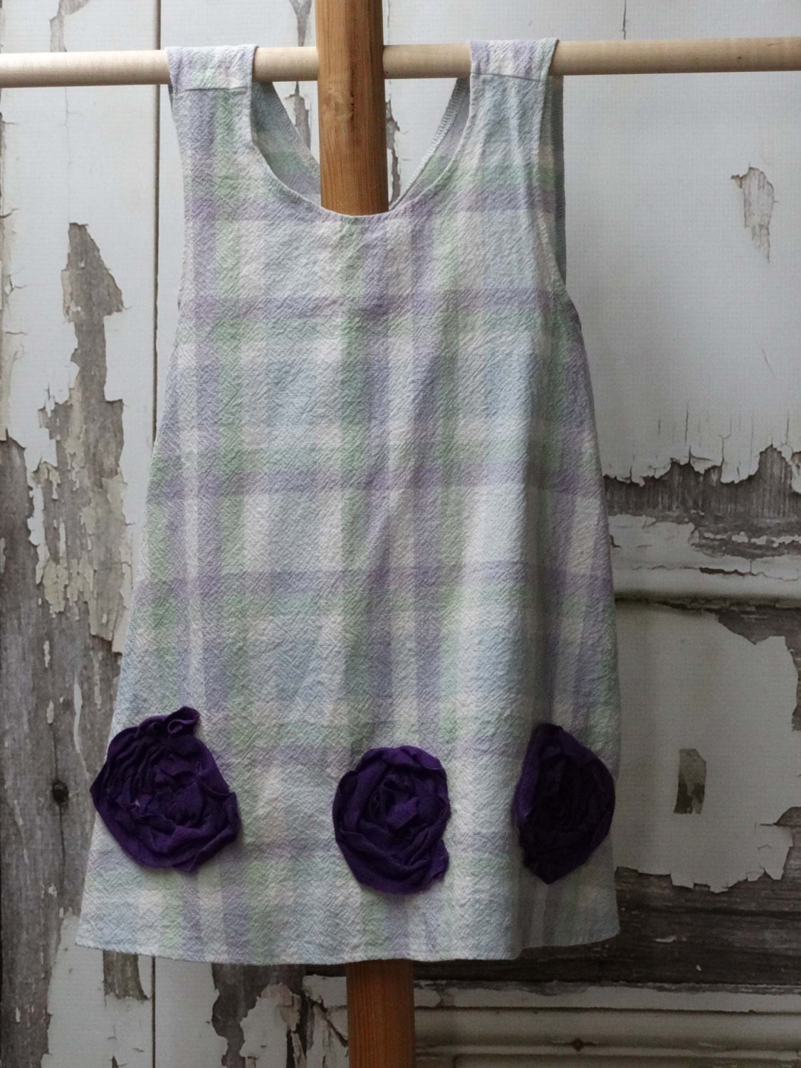 Little Girls Dress Apron Cross Back Pinafore Top Upcycled