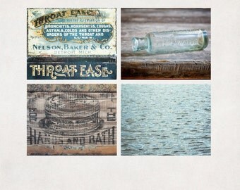 Bathroom Wall Decor, Rustic Photography, Aqua Wall Art, Set of 4 Prints, Country Farmhouse Decor, Teal Art - SAVE 20%