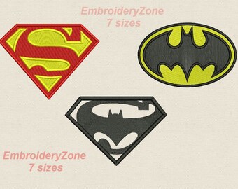 40% Off. Set from 3 logos of Superman, Batman & Superman against Batman. Embroidery design with fill. Not applique. 7 sizes each.Superheroes