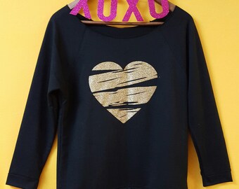 Valentines shirt, Heart shirt, Valentines gift, gift for her, girlfriend gift, wife gift, glitter heart, off shoulder, quarter sleeve