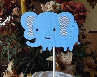 Blue elephant cake topper/Boy baby shower cake topper/Blue and grey chevron cake topper/Elephant baby shower/Elephant cake topper