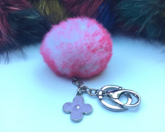 New Summer Collection White Pink Frost fur pom pom keychain