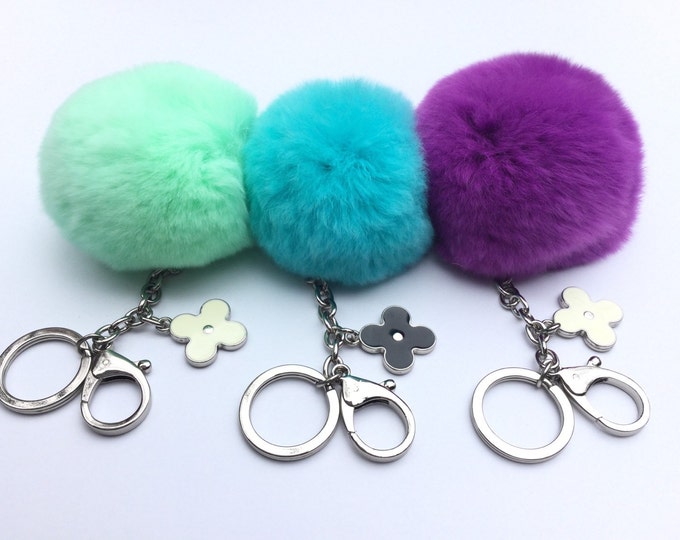 Aqua Fur pom pom keyring key-chain fur puff ball bag pendant charm