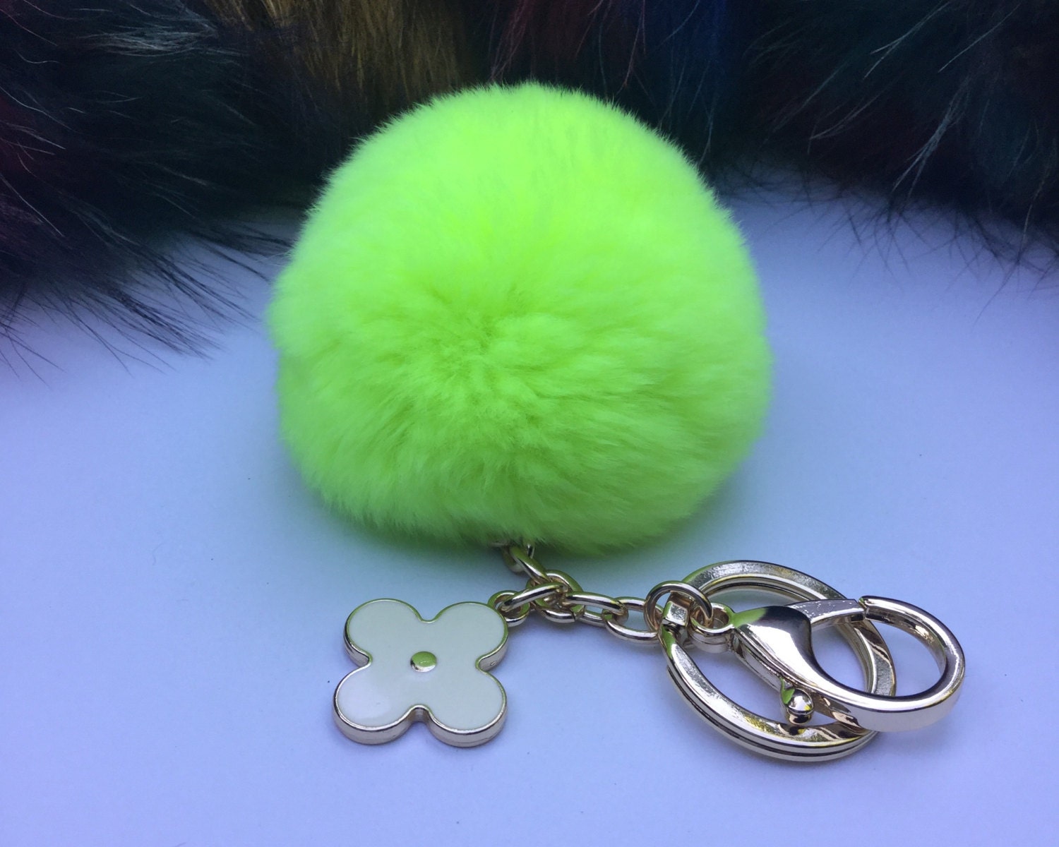 New Summer Collection Neon fur pom pom keychain bag charm