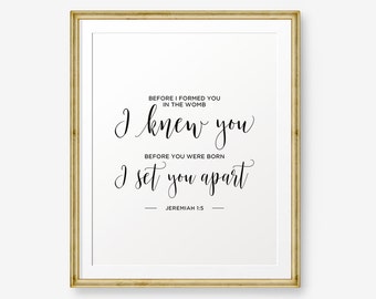 SALE Nursery Bible Verse art print, Jeremiah 1:5, Before I formed you I knew you, Nursery decor, Children printable