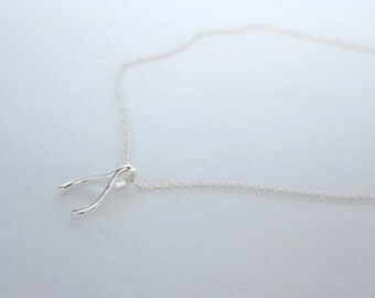 Silver Wishbone Necklace - Wishbone Choker - Wish Bone Pendant - Silver Good Luck Pendant - Boho Little Pendant - Small Wishbone Charm