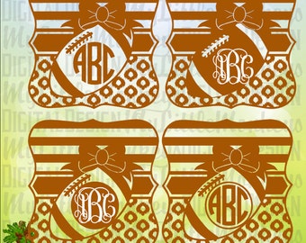 Square Label Football Bow Monogram Base Design Digital Clipart Instant Download Full Color Jpeg, Png, SVG, DXF EPS Files