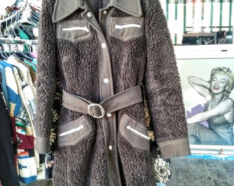 Cappotto anni 70 di lana marrone e pelliccia sintetica/1970s brown faux fur coat and wool