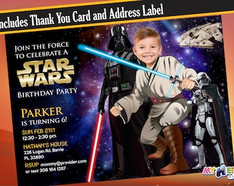 Star Wars Birthday Invitation. Turn your kid into a Jedi! Darth Vader & Captain Phasma. Star Wars Invitation. Star Wars Birthday Ideas..