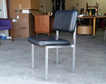 Vintage 1970's All Steel Desk Chair Mid Century Modern Black Vinyl MCM Excellent Condition