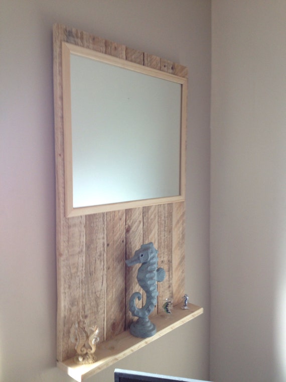 Rustic wood framed mirror with shelf by Accessawrise on Etsy