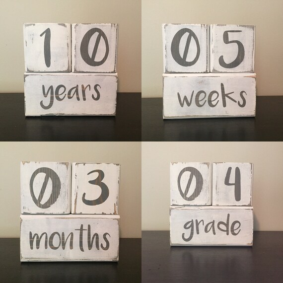 Baby Stat Blocks week month year grade grey & white color