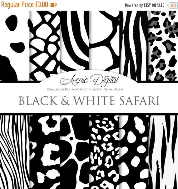 SALE Black and White Animal Prints Digital Paper by AvenieDigital