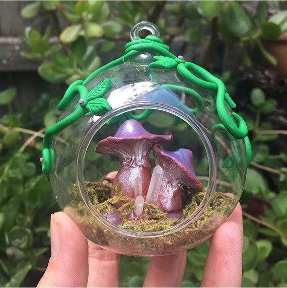 Magic Mushroom Terrarium covered in vines Faerie Garden