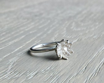 Raw Herkimer Diamond Ring, Organic Natural Stone Jewelry, Raw Crystal Ring for Her, Engagement Ring, Wife Anniversary, Girlfriend Gift
