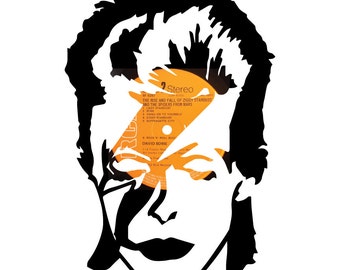 David Bowie / Ziggy Stardust silhouette vinyl record art. On a replica Ziggy Stardust and the Spiders from Mars Album