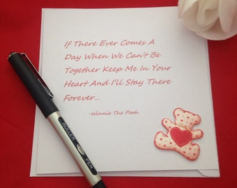 Handmade Card, Winnie The Pooh Inspired Card, Card For Partner, Love Quotes, Sentimental Cards, Teddy Bear Card, Anniversary Cards