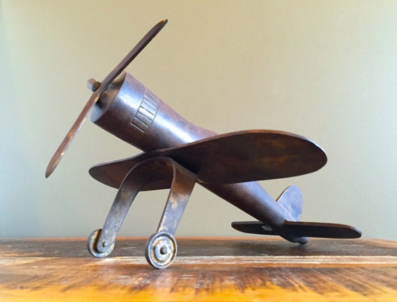 Vintage Brass Airplane Model Prop Plane Solid Brass Airplane