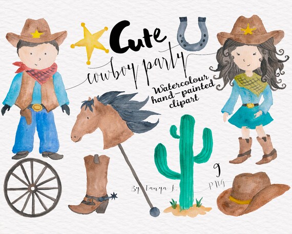 Cowboy Party Clip Art Commercial Use Clipart Watercolor