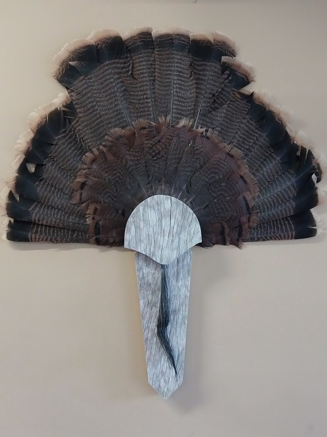 Turkey fan and beard mount display plaque reclaimed barnwood