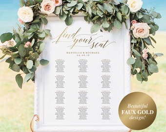 Gold Wedding Seating Chart, Seating Chart Printable, Seating Chart Template, Seating Board, Wedding Sign, PDF Instant Download #BPB324_52