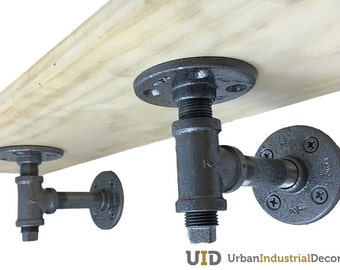 Urban Industrial Decor Pipe Shelve Brackets - Set of 2 (Straight , Hammered Pewter)