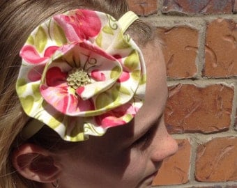 Floral Fabric Flower Elastic Headband