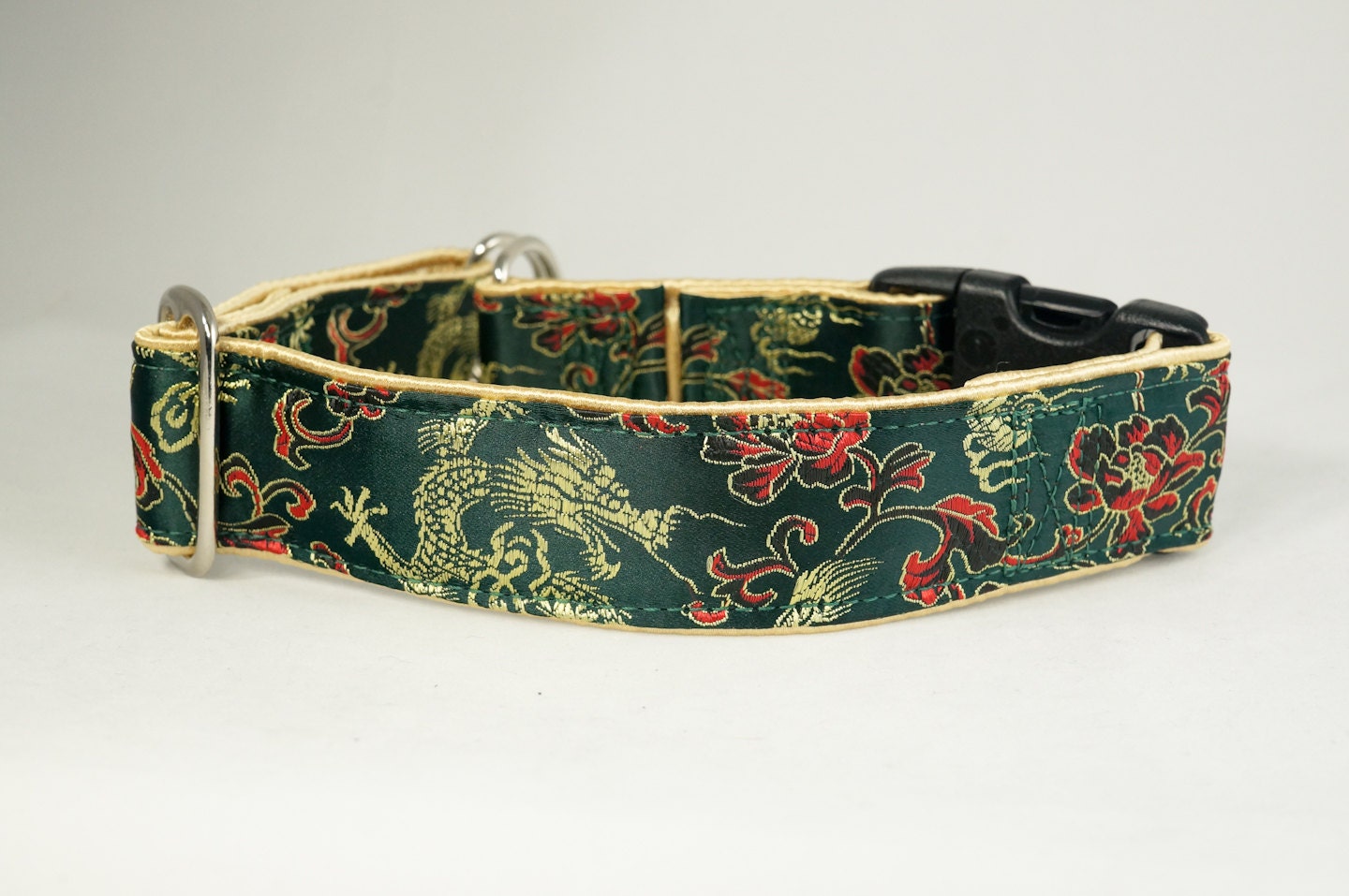 Dragon Silk Brocade Dog Collar Green Dog Collar Custom Dog