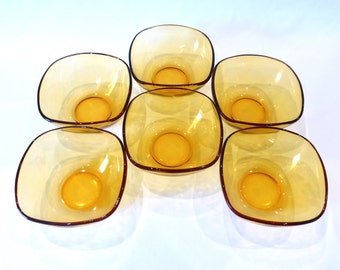 Vereco France, 6 Amber bowls - original from the 1970's